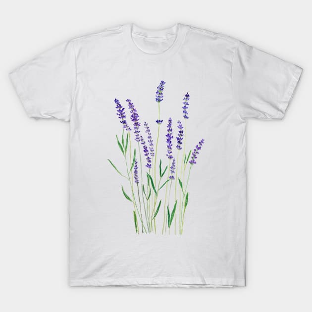 purple lavender flower watercolor painting T-Shirt by colorandcolor